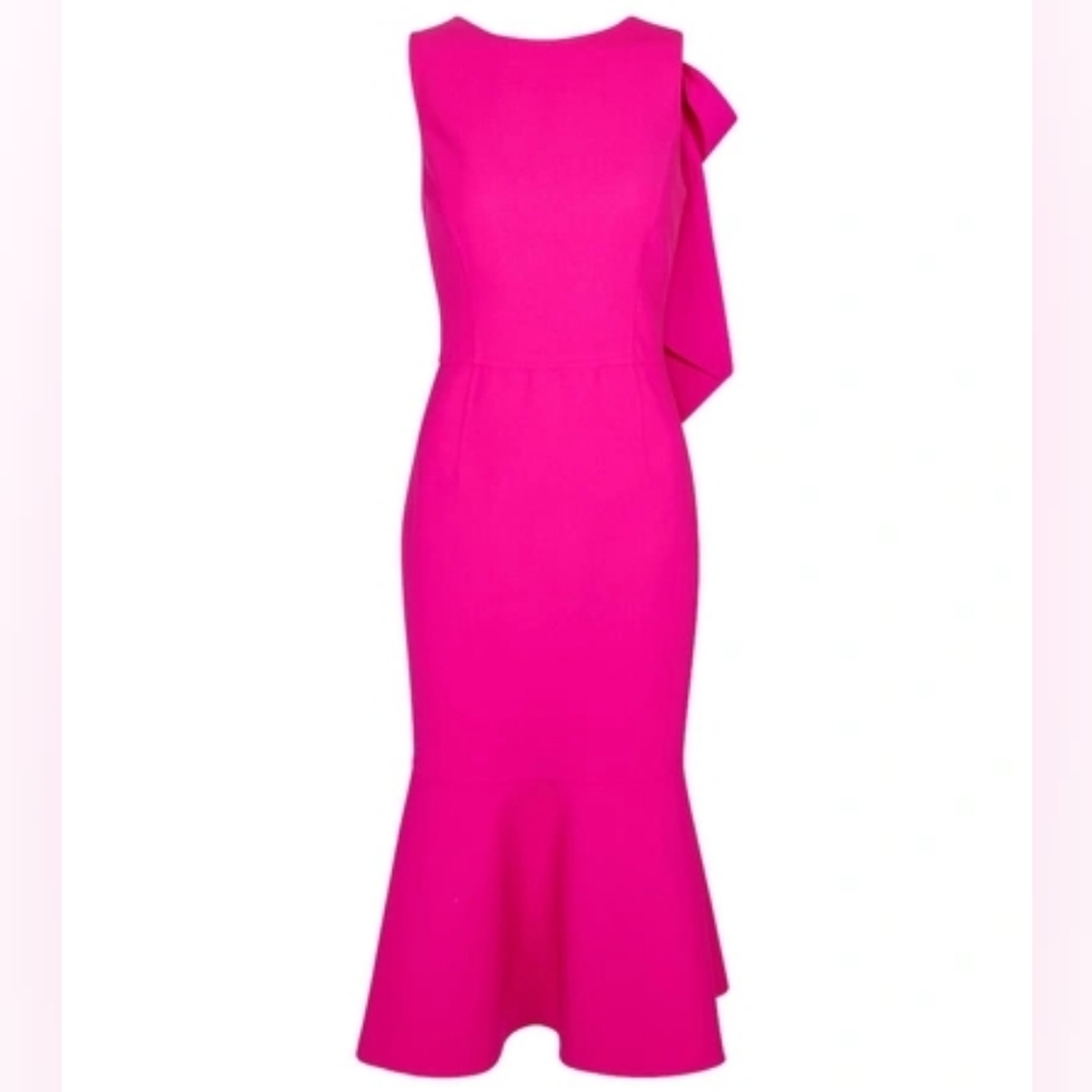 $2,180 NEW W. TAG OSCAR DE LA RENTA PINK WOOL MIDI RUNWAY DRESS US 8